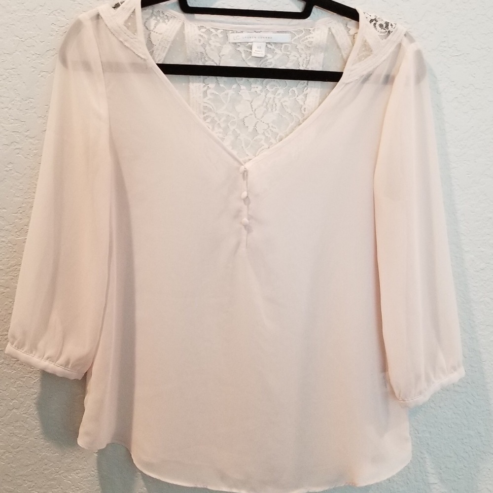 LC Lauren Conrad Sheer and Lace Blouse